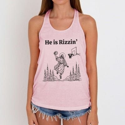 He Is Rizzin Funny Basketball Retro Christian Religious Women's Knotted Racerback Tank