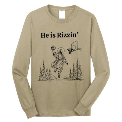 He Is Rizzin Funny Basketball Retro Christian Religious Long Sleeve Shirt