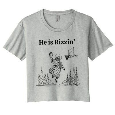 He Is Rizzin Funny Basketball Retro Christian Religious Women's Crop Top Tee