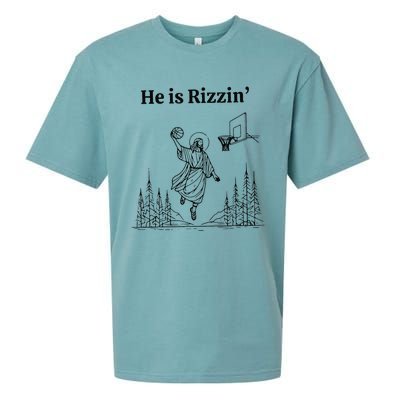 He Is Rizzin Funny Basketball Retro Christian Religious Sueded Cloud Jersey T-Shirt