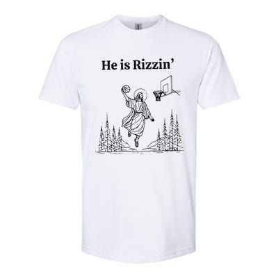 He Is Rizzin Funny Basketball Retro Christian Religious Softstyle CVC T-Shirt