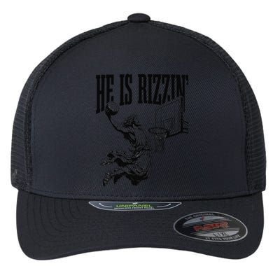 He Is Rizzin Funny Jesus Basketball Easter Meme Flexfit Unipanel Trucker Cap