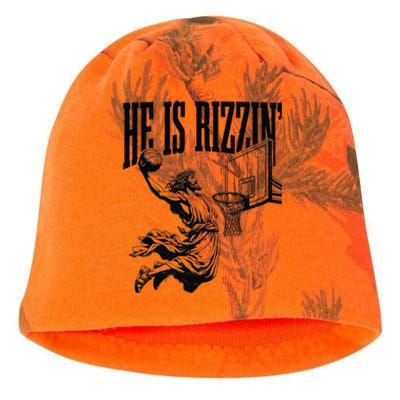 He Is Rizzin Funny Jesus Basketball Easter Meme Kati - Camo Knit Beanie