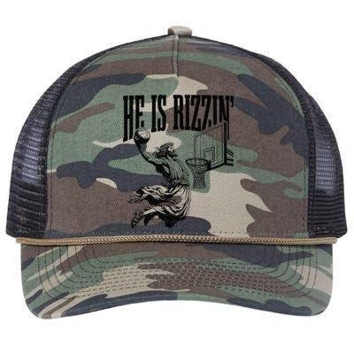 He Is Rizzin Funny Jesus Basketball Easter Meme Retro Rope Trucker Hat Cap