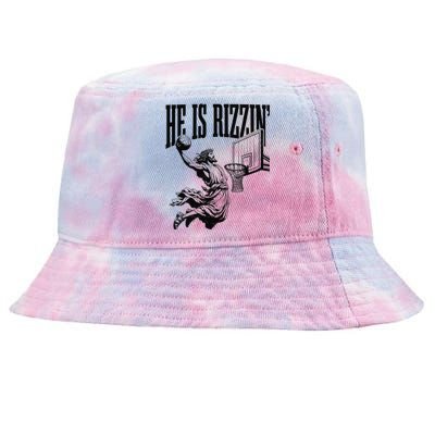 He Is Rizzin Funny Jesus Basketball Easter Meme Tie-Dyed Bucket Hat