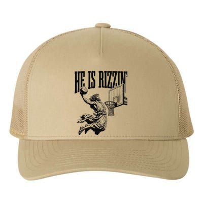 He Is Rizzin Funny Jesus Basketball Easter Meme Yupoong Adult 5-Panel Trucker Hat