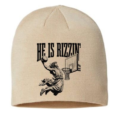 He Is Rizzin Funny Jesus Basketball Easter Meme Sustainable Beanie