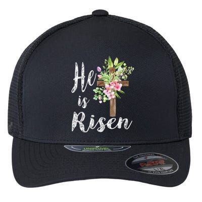 He is Risen Jesus Christian Easter Floral Wreath Women Girls  Flexfit Unipanel Trucker Cap