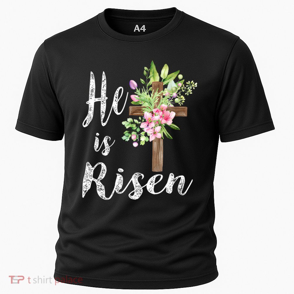 He is Risen Jesus Christian Easter Floral Wreath Women Girls  Performance Shirt