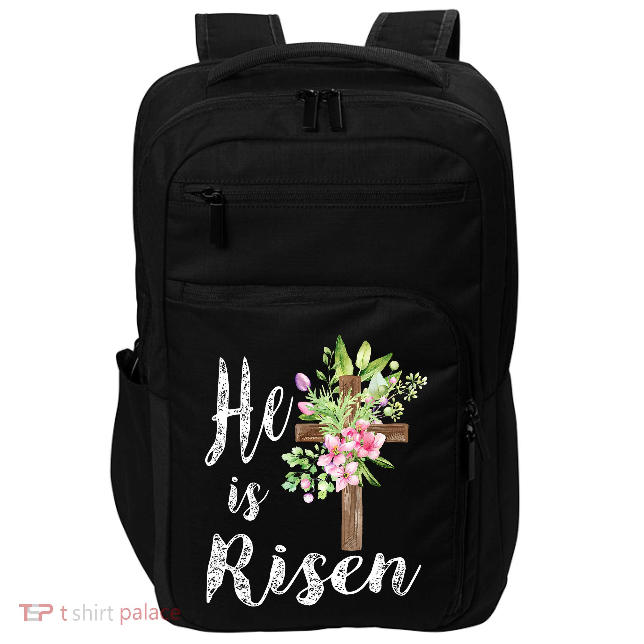 He is Risen Jesus Christian Easter Floral Wreath Women Girls  Impact Tech Backpack
