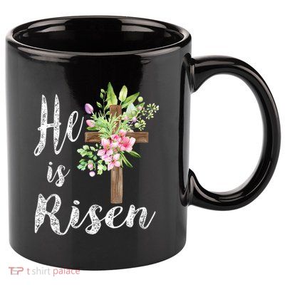 He is Risen Jesus Christian Easter Floral Wreath Women Girls  11oz C Handle Ceramic Mug