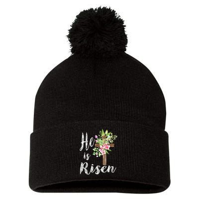He is Risen Jesus Christian Easter Floral Wreath Women Girls  Pom Pom 12in Knit Beanie
