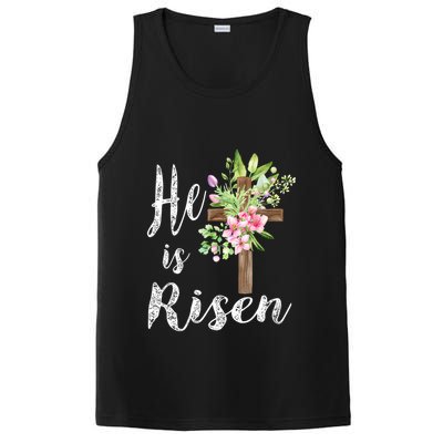 He is Risen Jesus Christian Easter Floral Wreath Women Girls  PosiCharge Competitor Tank