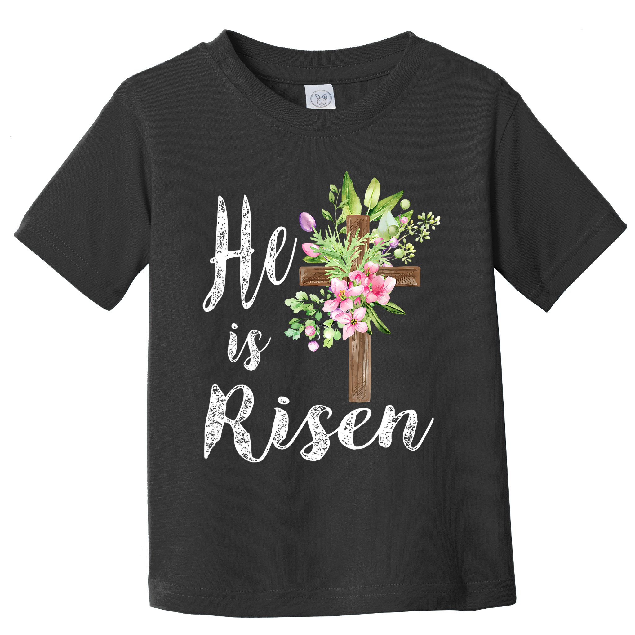 He is Risen Jesus Christian Easter Floral Wreath Women Girls  Toddler T-Shirt