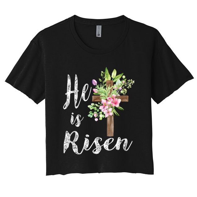 He is Risen Jesus Christian Easter Floral Wreath Women Girls  Crop Top