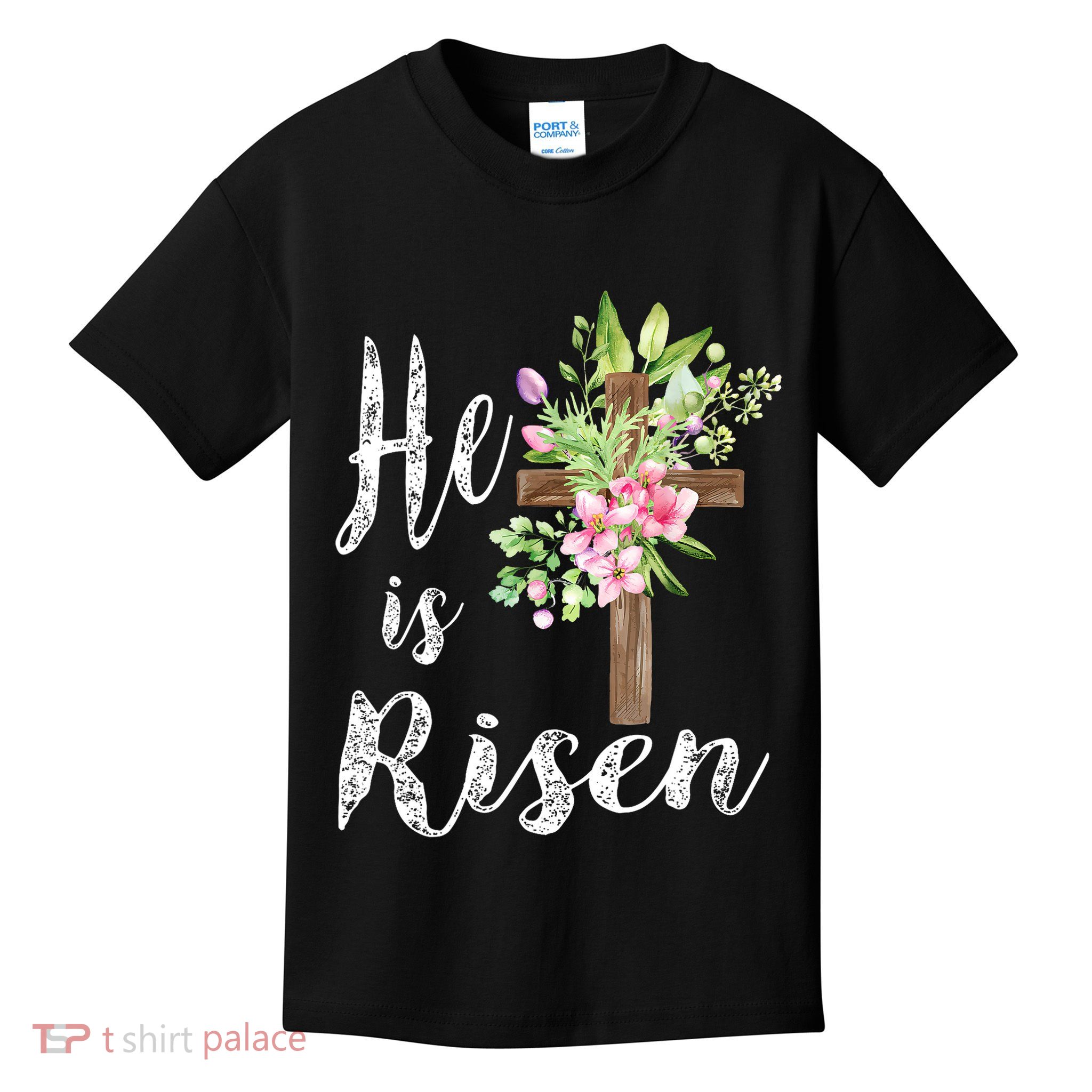 He is Risen Jesus Christian Easter Floral Wreath Women Girls  Kids T-Shirt