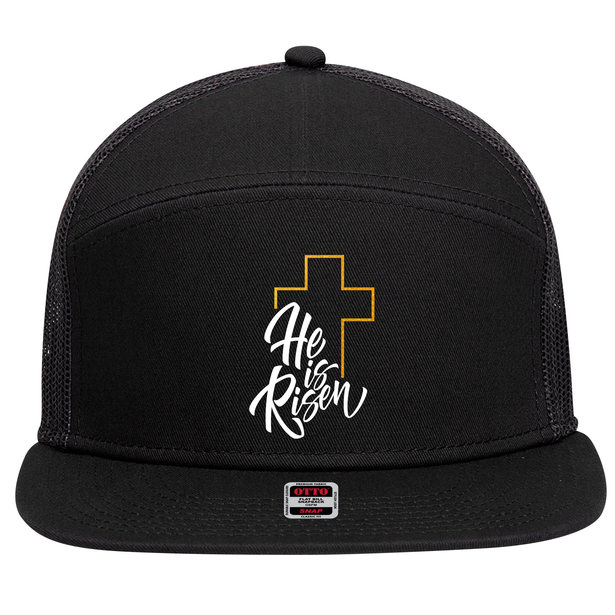 He Is Risen Easter Sunday 7 Panel Mesh Trucker Snapback Hat