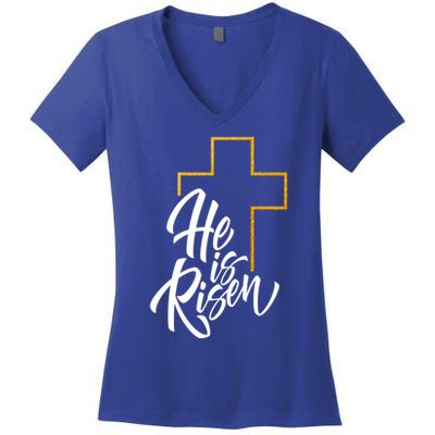 He Is Risen Easter Sunday Women's V-Neck T-Shirt