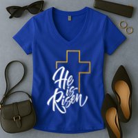 He Is Risen Easter Sunday Women's V-Neck T-Shirt