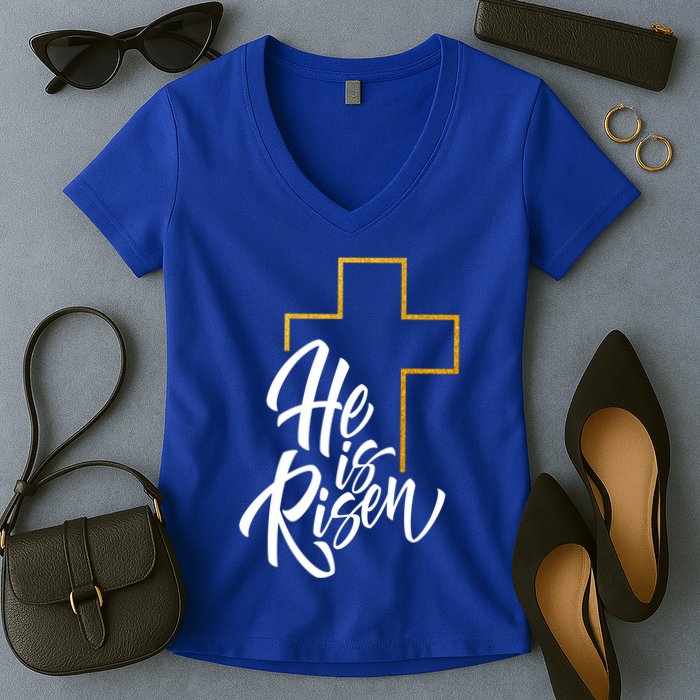 He Is Risen Easter Sunday Women's V-Neck T-Shirt