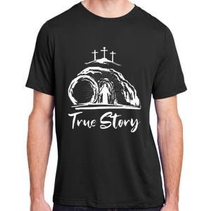 He Is Risen Cross Jesus Easter Day Christians True Story Adult ChromaSoft Performance T-Shirt