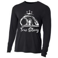 He Is Risen Cross Jesus Easter Day Christians True Story Cooling Performance Long Sleeve Crew