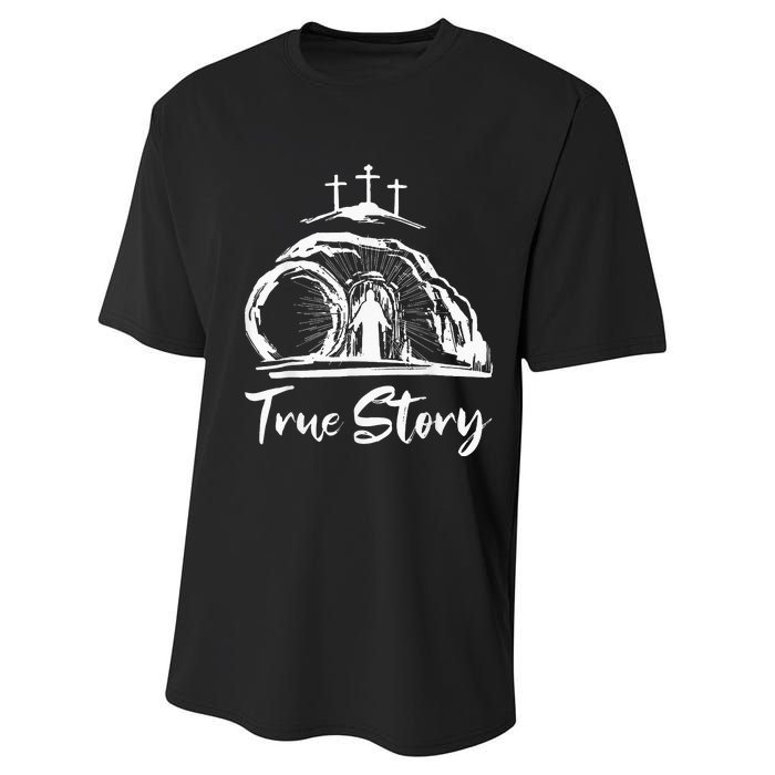 He Is Risen Cross Jesus Easter Day Christians True Story Performance Sprint T-Shirt