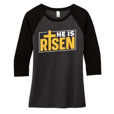 He Is Risen Sayings Bunny Egg Happy Easter Women's Tri-Blend 3/4-Sleeve Raglan Shirt