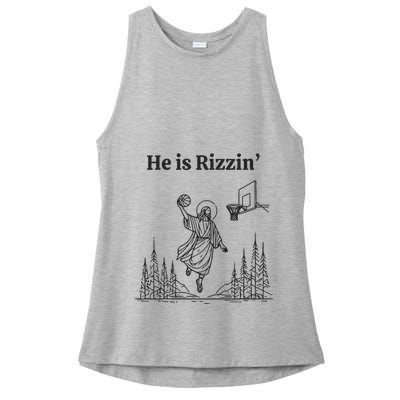 He Is Rizzin Basketball Jesus Funny Easter Christian Ladies PosiCharge Tri-Blend Wicking Tank