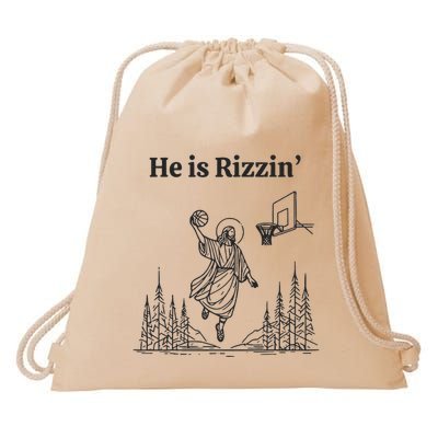 He Is Rizzin Basketball Jesus Funny Easter Christian Drawstring Bag