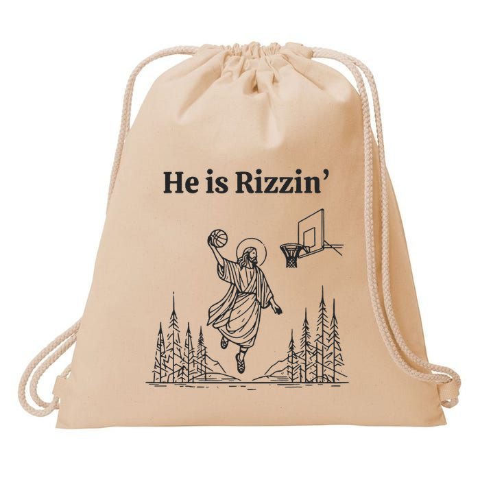 He Is Rizzin Basketball Jesus Funny Easter Christian Drawstring Bag