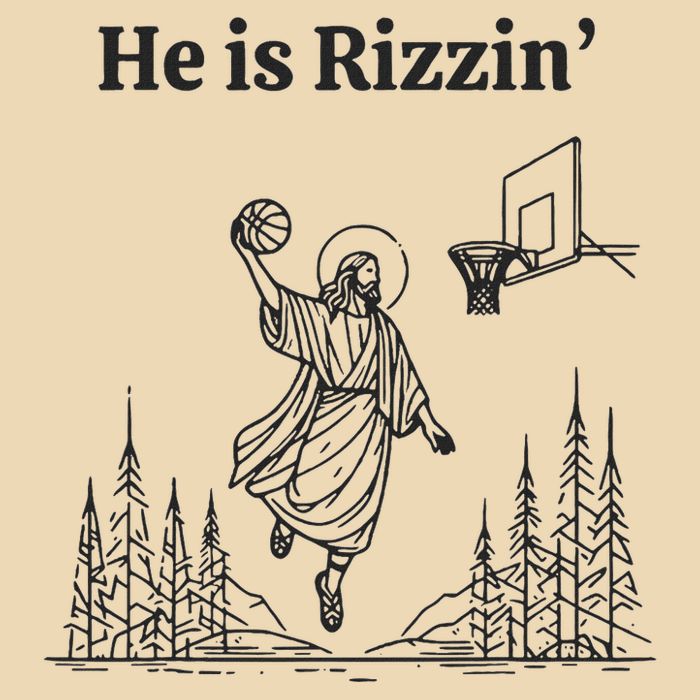 He Is Rizzin Basketball Jesus Funny Easter Christian Drawstring Bag