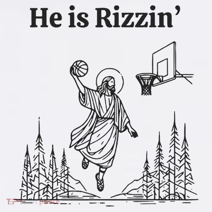 He Is Rizzin Basketball Jesus Funny Easter Christian Sustainable Bucket Hat