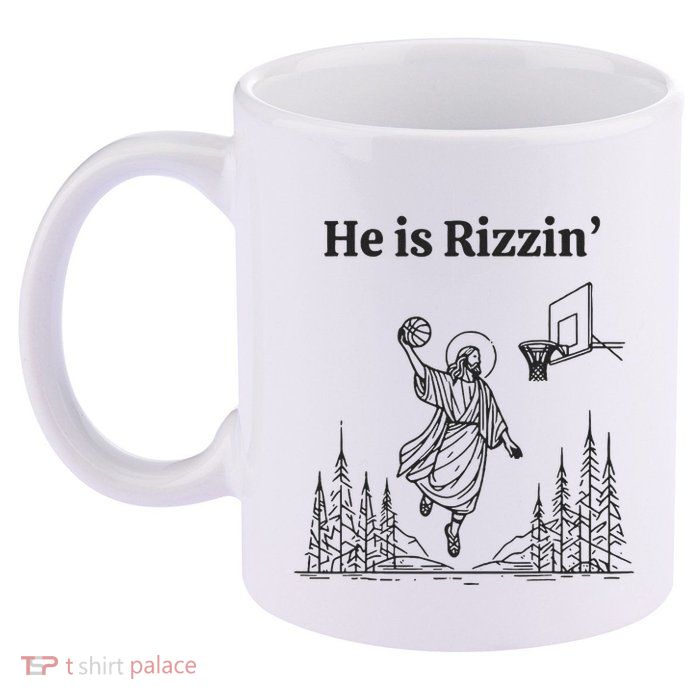 He Is Rizzin Basketball Jesus Funny Easter Christian 11oz C Handle Ceramic Mug