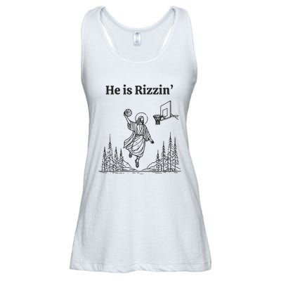 He Is Rizzin Basketball Jesus Funny Easter Christian Ladies Essential Flowy Tank