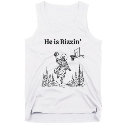 He Is Rizzin Basketball Jesus Funny Easter Christian Tank Top