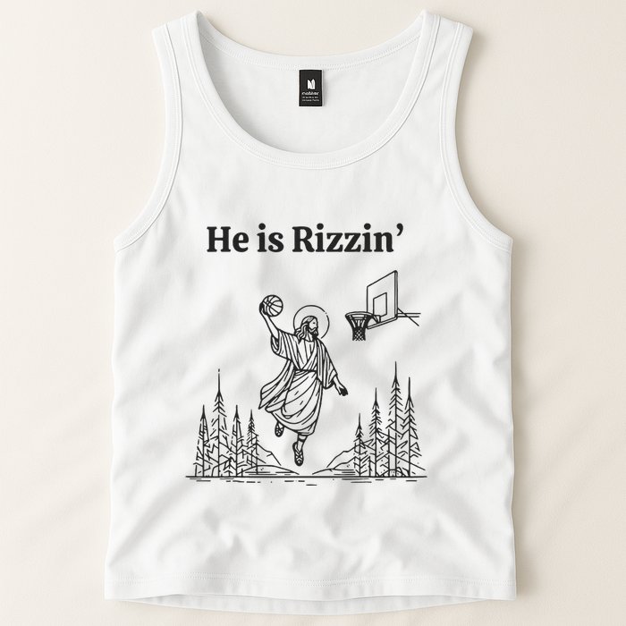 He Is Rizzin Basketball Jesus Funny Easter Christian Tank Top