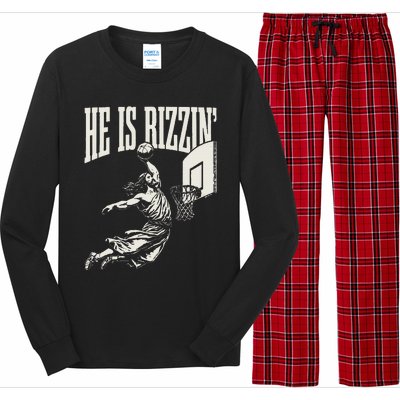 He Is Rizzin Jesus Playing Basketball Long Sleeve Pajama Set