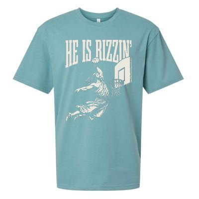 He Is Rizzin Jesus Playing Basketball Sueded Cloud Jersey T-Shirt