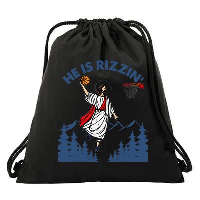 He Is Rizzin Jesus Basketball Easter Religious Drawstring Bag