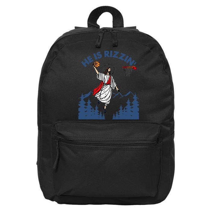 He Is Rizzin Jesus Basketball Easter Religious 16 in Basic Backpack