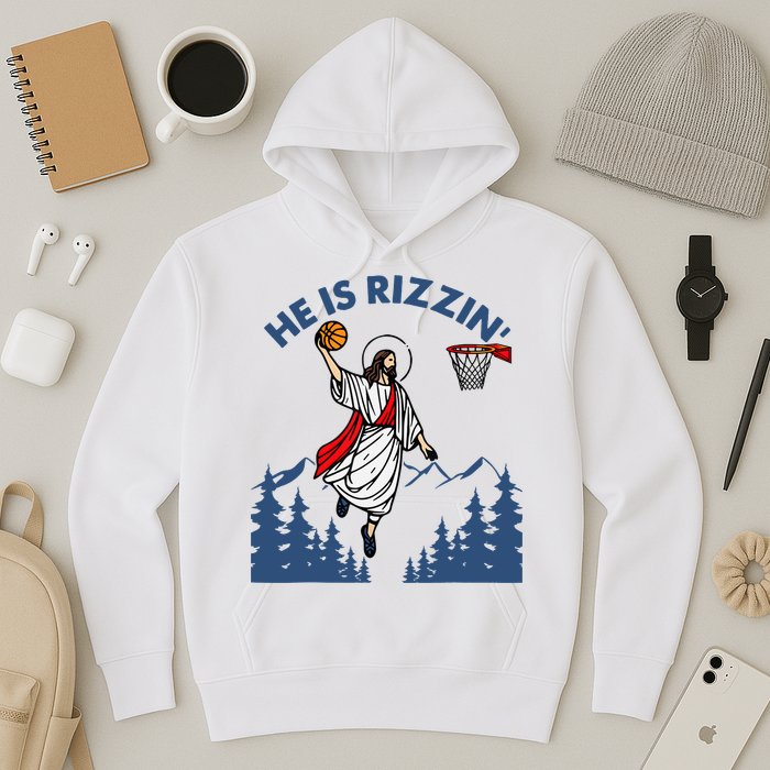 He Is Rizzin Jesus Basketball Easter Religious Hoodie