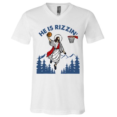 He Is Rizzin Jesus Basketball Easter Religious V-Neck T-Shirt