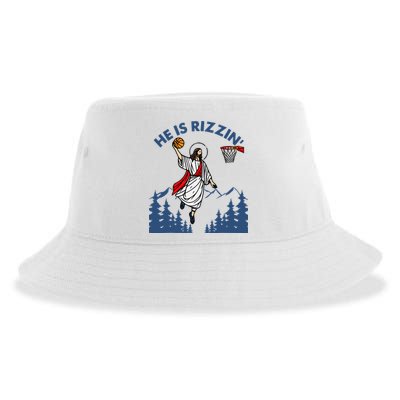 He Is Rizzin Jesus Basketball Easter Religious Sustainable Bucket Hat