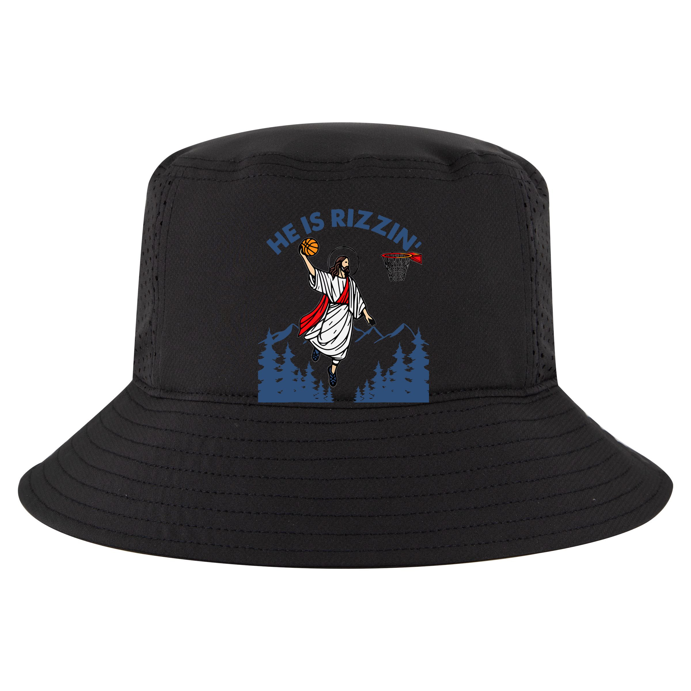 He Is Rizzin Jesus Basketball Easter Religious Sustainable Bucket Hat