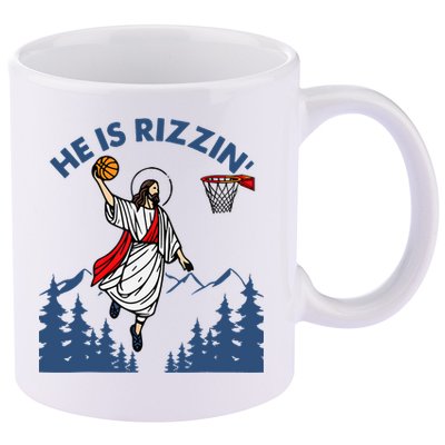 He Is Rizzin Jesus Basketball Easter Religious 11oz C Handle Ceramic Mug