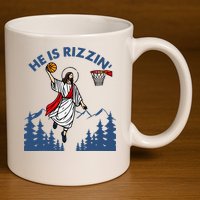 He Is Rizzin Jesus Basketball Easter Religious 11oz C Handle Ceramic Mug