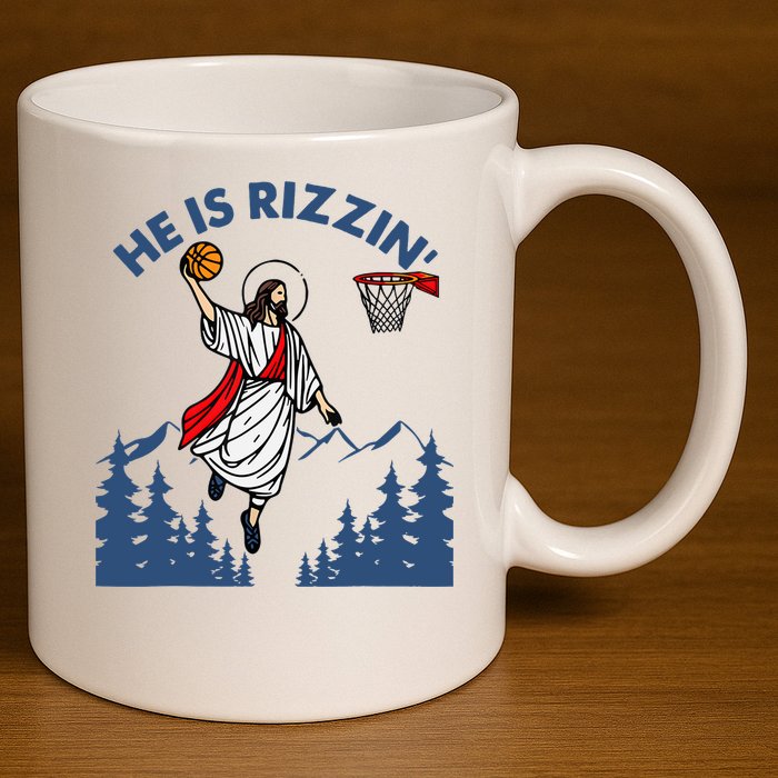 He Is Rizzin Jesus Basketball Easter Religious 11oz C Handle Ceramic Mug