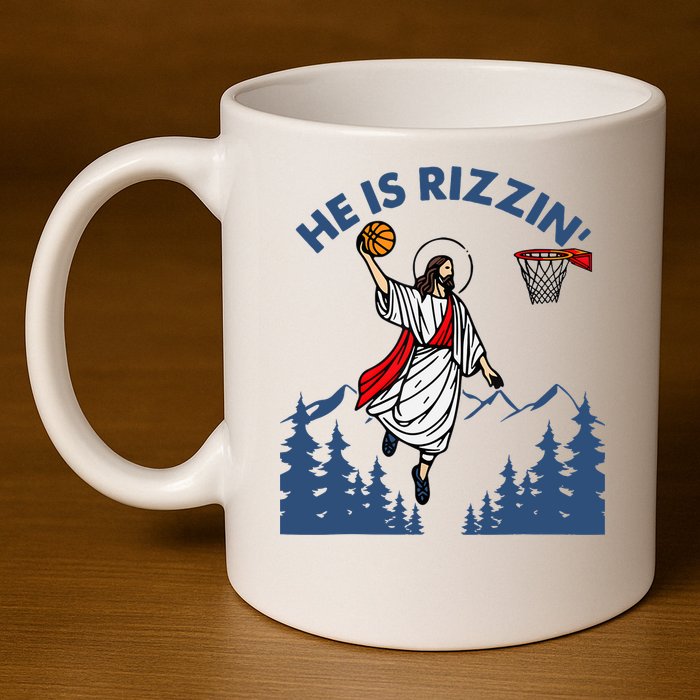 He Is Rizzin Jesus Basketball Easter Religious 11oz C Handle Ceramic Mug