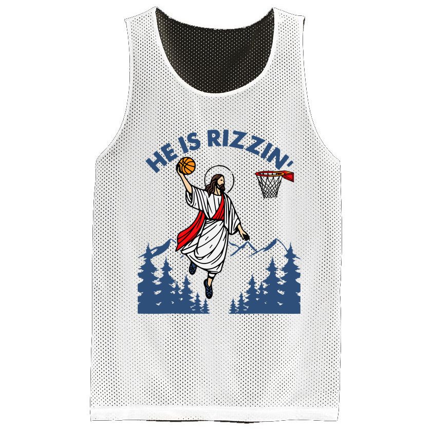 He Is Rizzin Jesus Basketball Easter Religious Mesh Reversible Basketball Jersey Tank